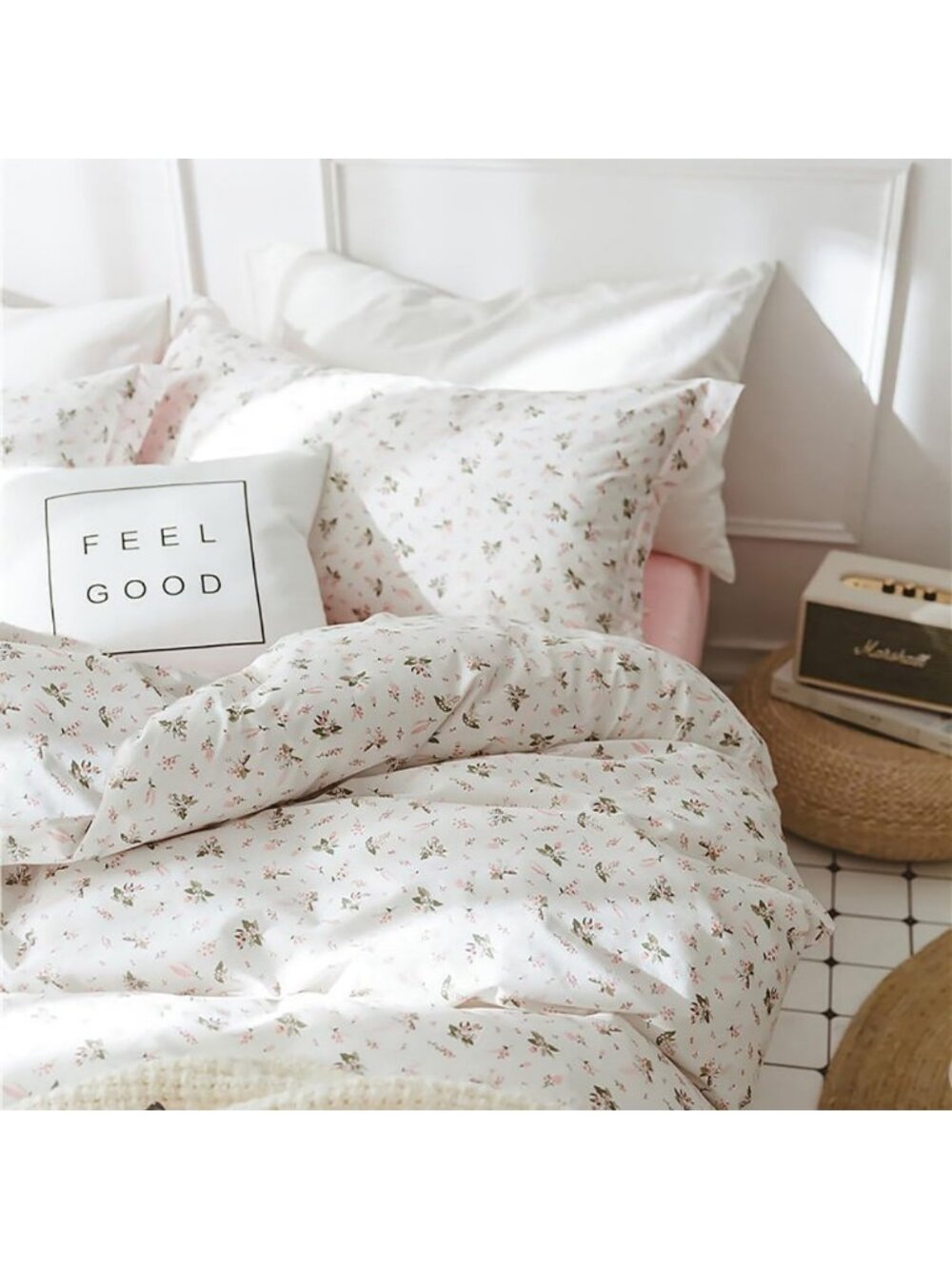 Floral Twin XL Comforter Set - Soft Vintage Pink & White Garden Bedding with 2